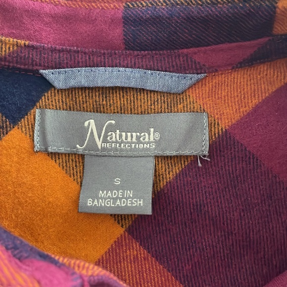 S Plaid button down long sleeve women’s top 100% cotton purple/pink/orange/navy - Picture 4 of 10